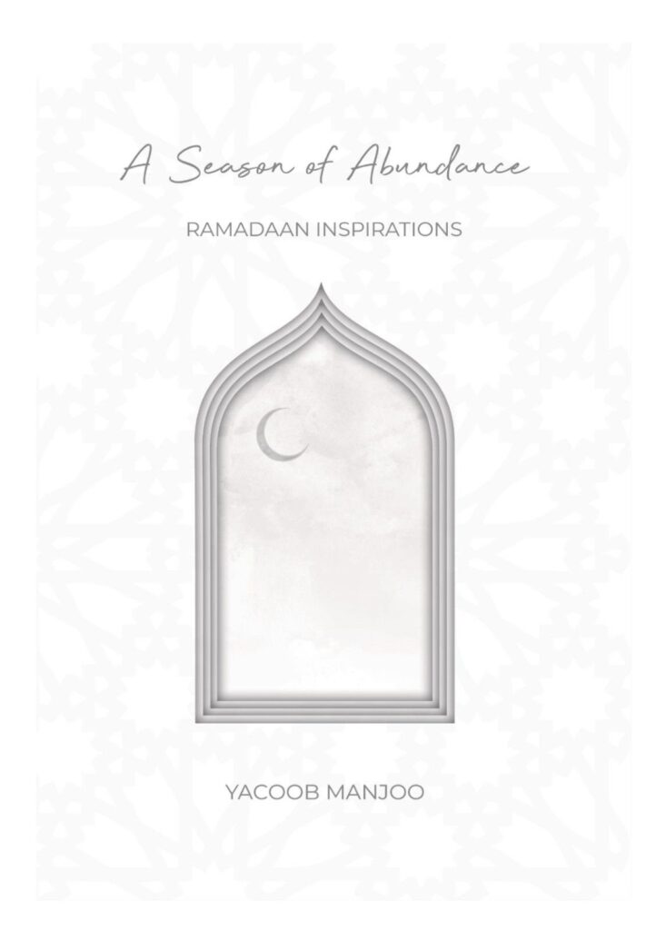White book called A Season of Abundance about Ramadan inspiration by Yacoob Manjoo
