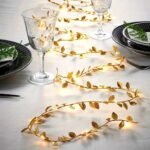 Gold leaf table decor - string lights
