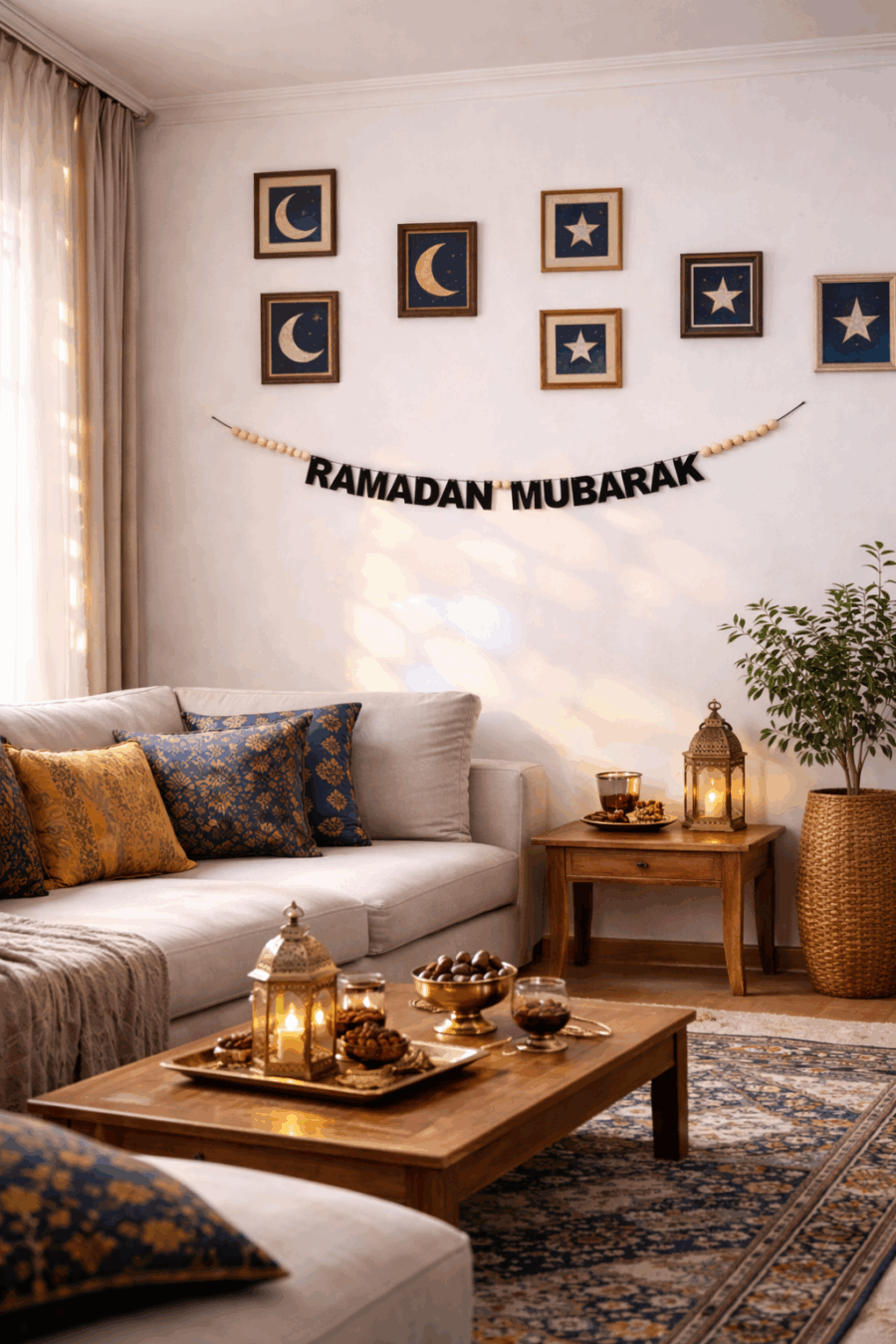Ramadan Mubarak Banner with wooden beads